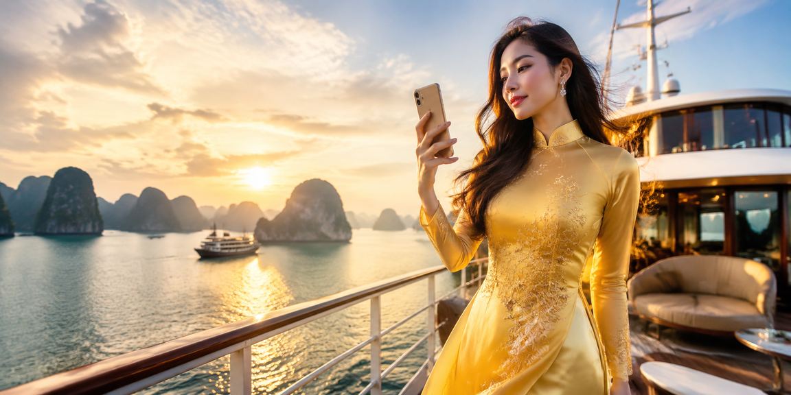 Người phụ nữ áo dài dùng điện thoại chơi casino tại Sài Gòn
